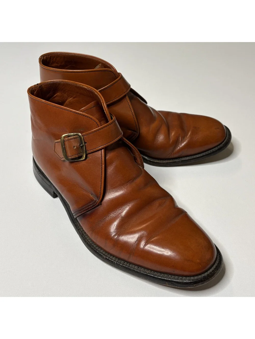 Vintage Winthrop Men 10 Brown Leather Monk Strap Shoes